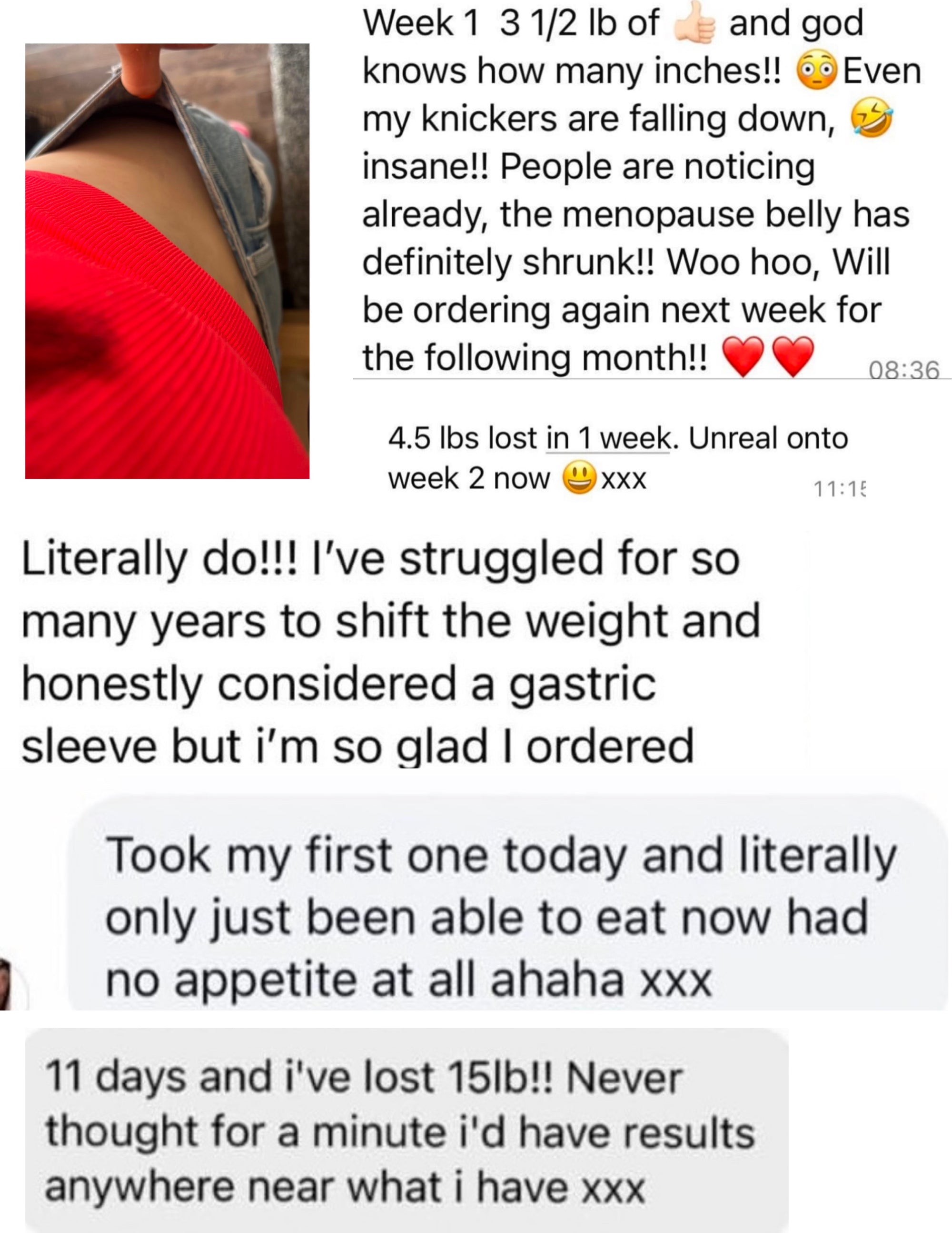 Text conversation about weight loss success